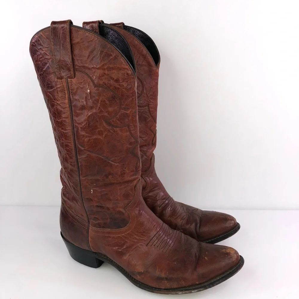 Diamond J by Justin Brown Leather Cowboy Western Boots Size 9D